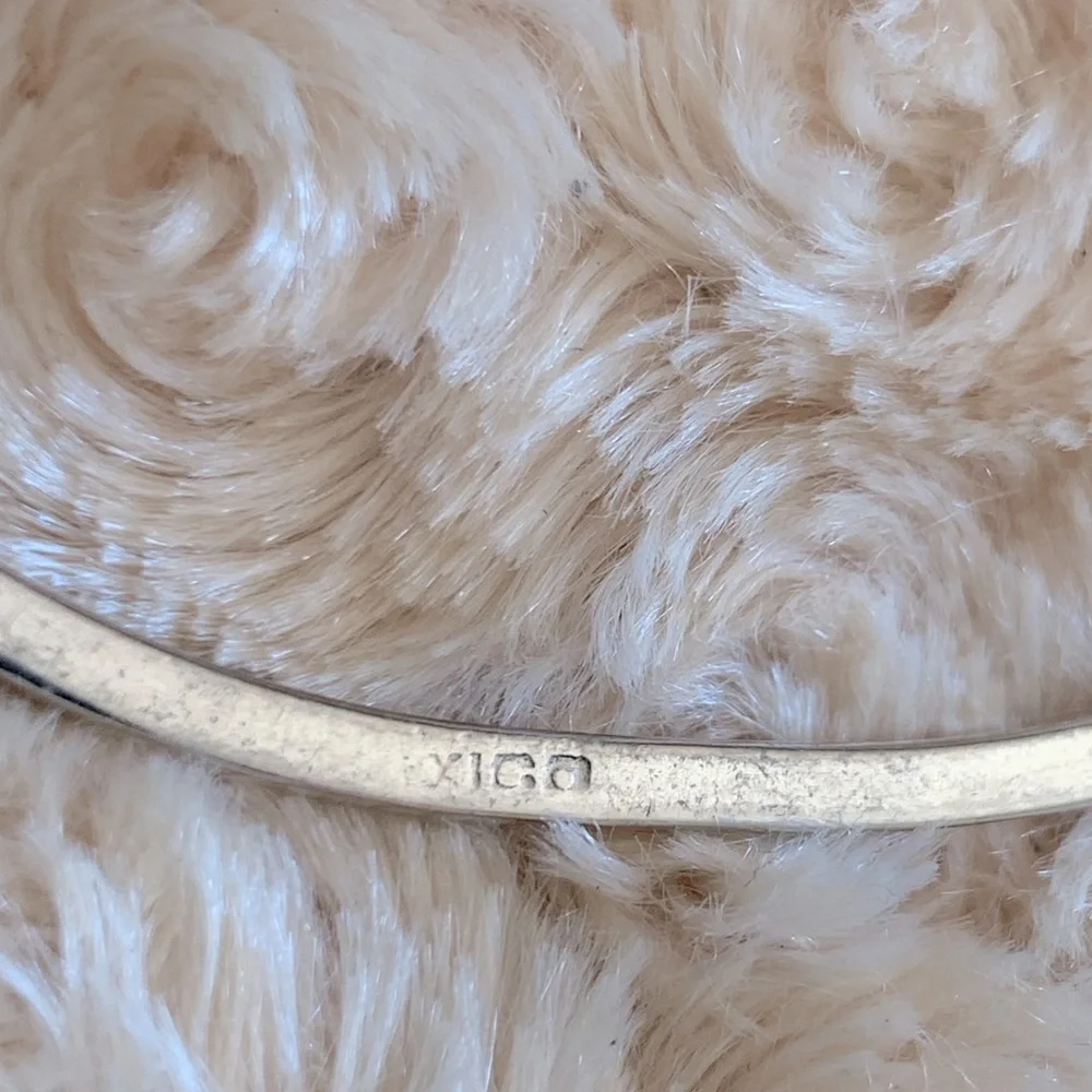 Vintage Mexico Alpaca Abalone Malachite Hinge Bangle Bracelet